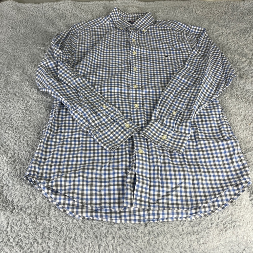 Vineyard Vines Mens Slim Fit Tucker Shirt Blue Grey Gingham Check Cotton Medium